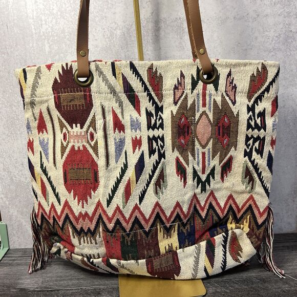 Ray L A Boho TapestryTote Bag Fringe Woven Tapestry Large Shoulder Purse - Picture 4 of 9